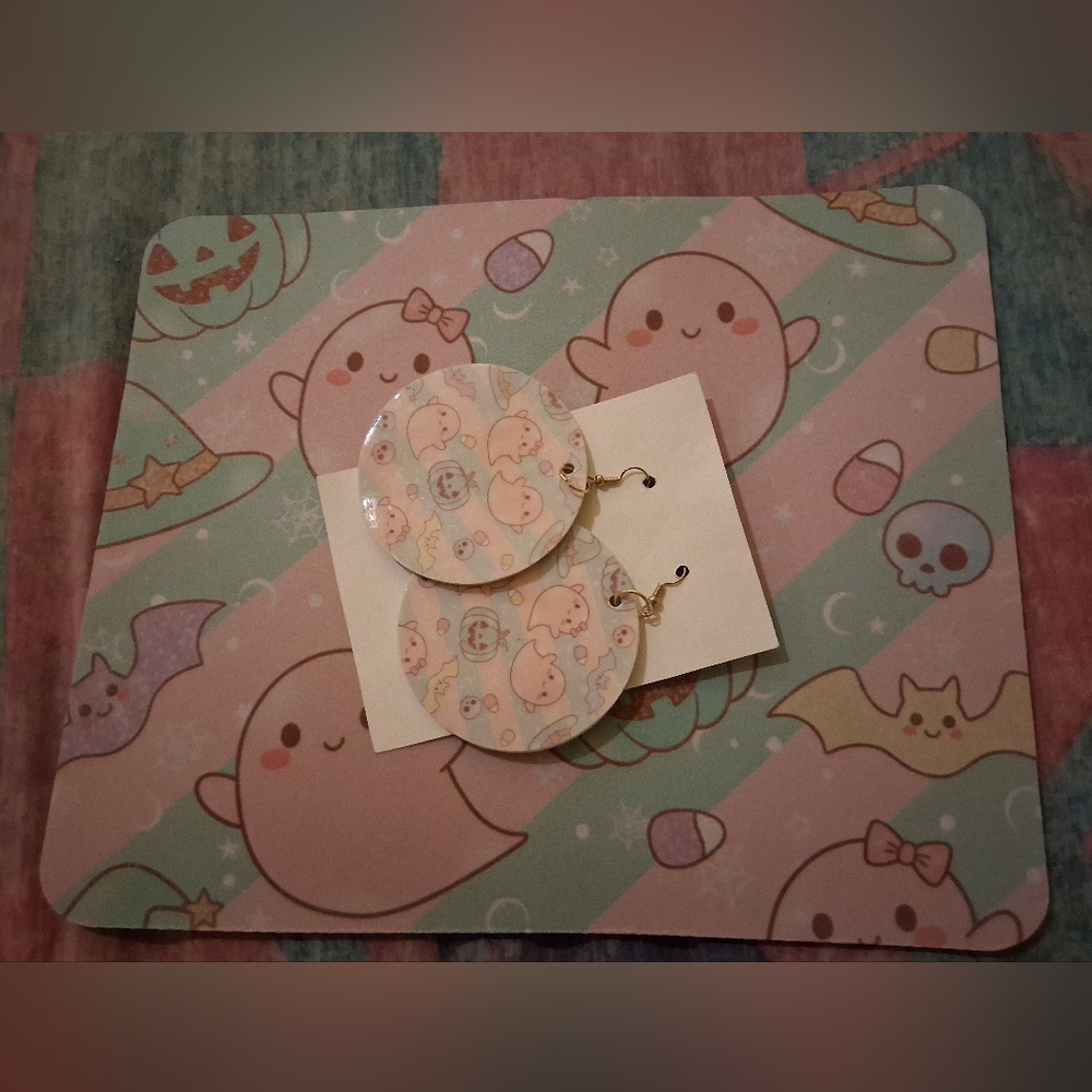 Cute Ghost and Pumpkin Mouse Pad and Earrings Set